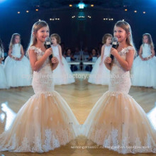 2017 дети тюль аппликации кружева бант Русалка первое причастие платья цветок девочки платья для девочек pageant MF898